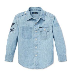 NWT POLO RALPH LAUREN Toddler Boys Chambray Cotton Shirt Sz 4 4T
